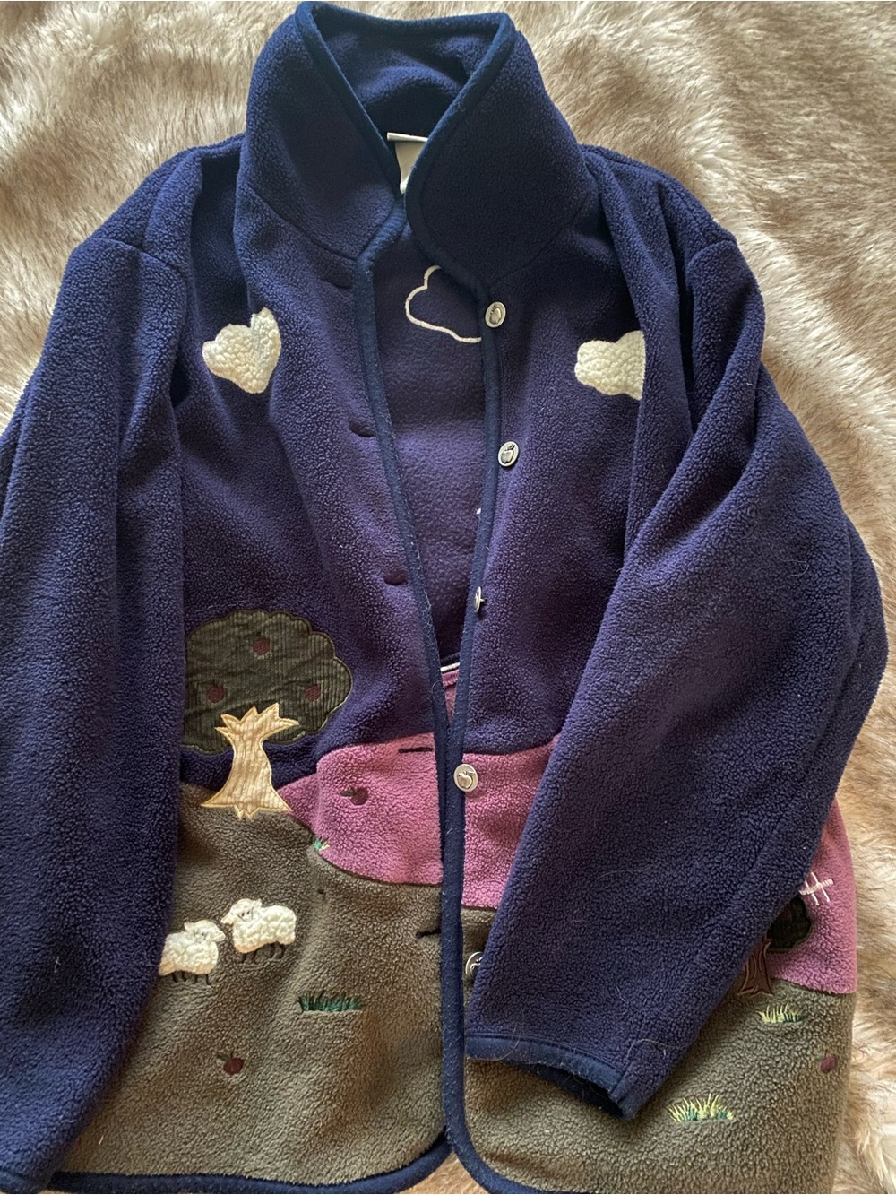 Northern Reflections Navy Fleece Jacket with Lamb Appliqués